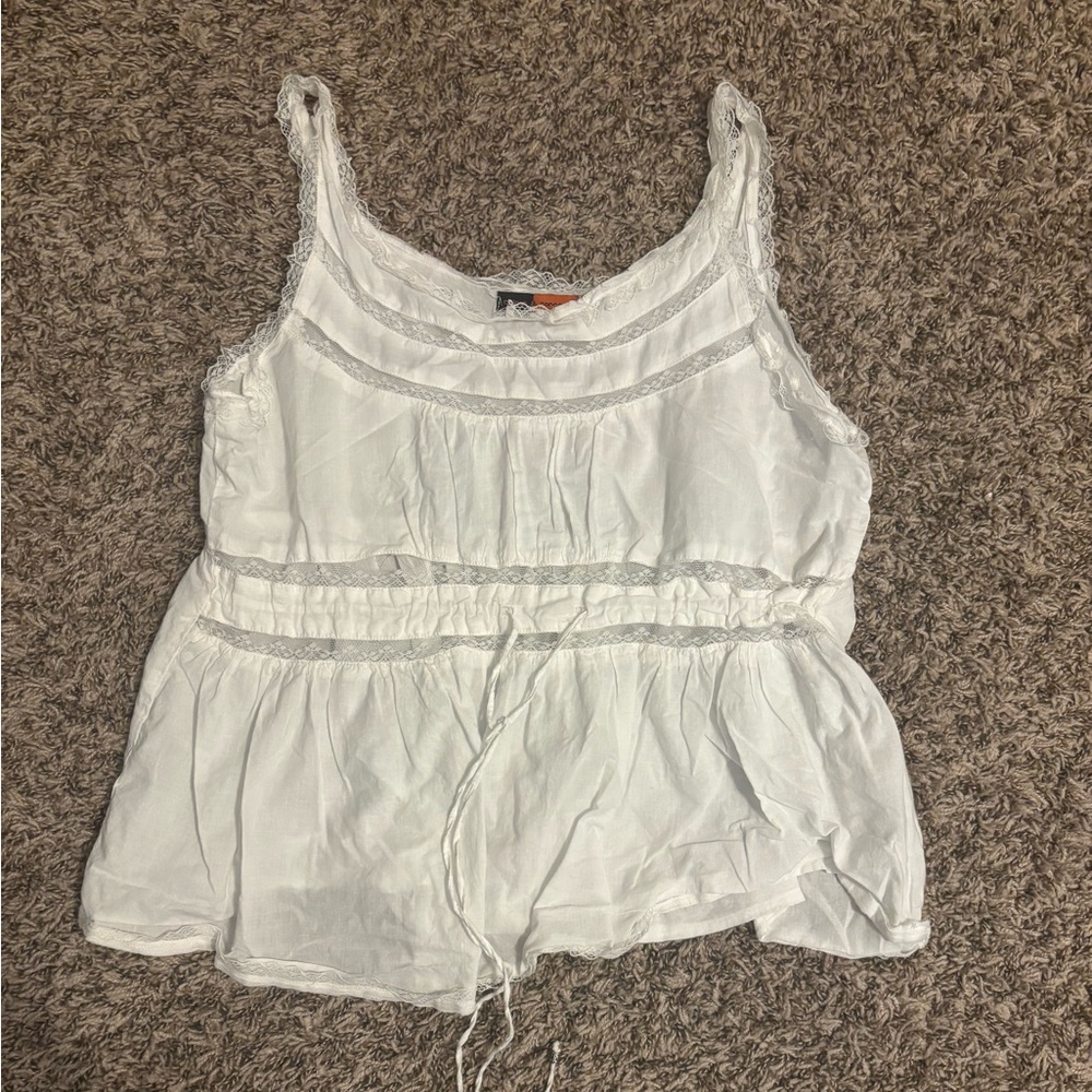 Vintage White Lace Trim Sleeveless Peasant Tank Top Size Small